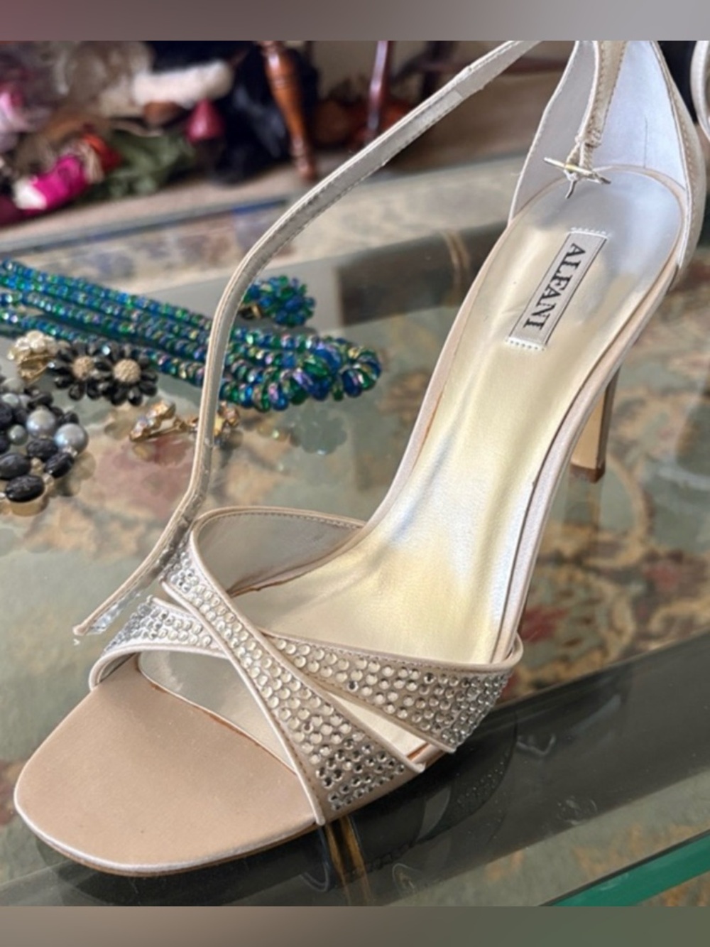 Alfani Women's Silver Open-Toe Slingback Heels with Rhinestones NWT 8 1/2